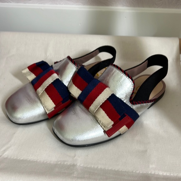 Gucci Other - Gucci Girl Slingback Loafers Metallic Silver